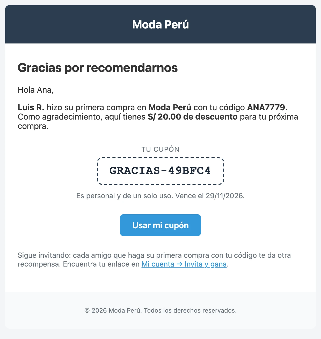 Un cupón que llega solo por correo