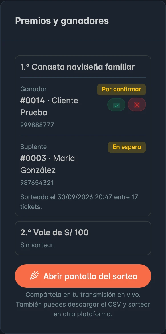 Todo el sorteo en una sola ficha